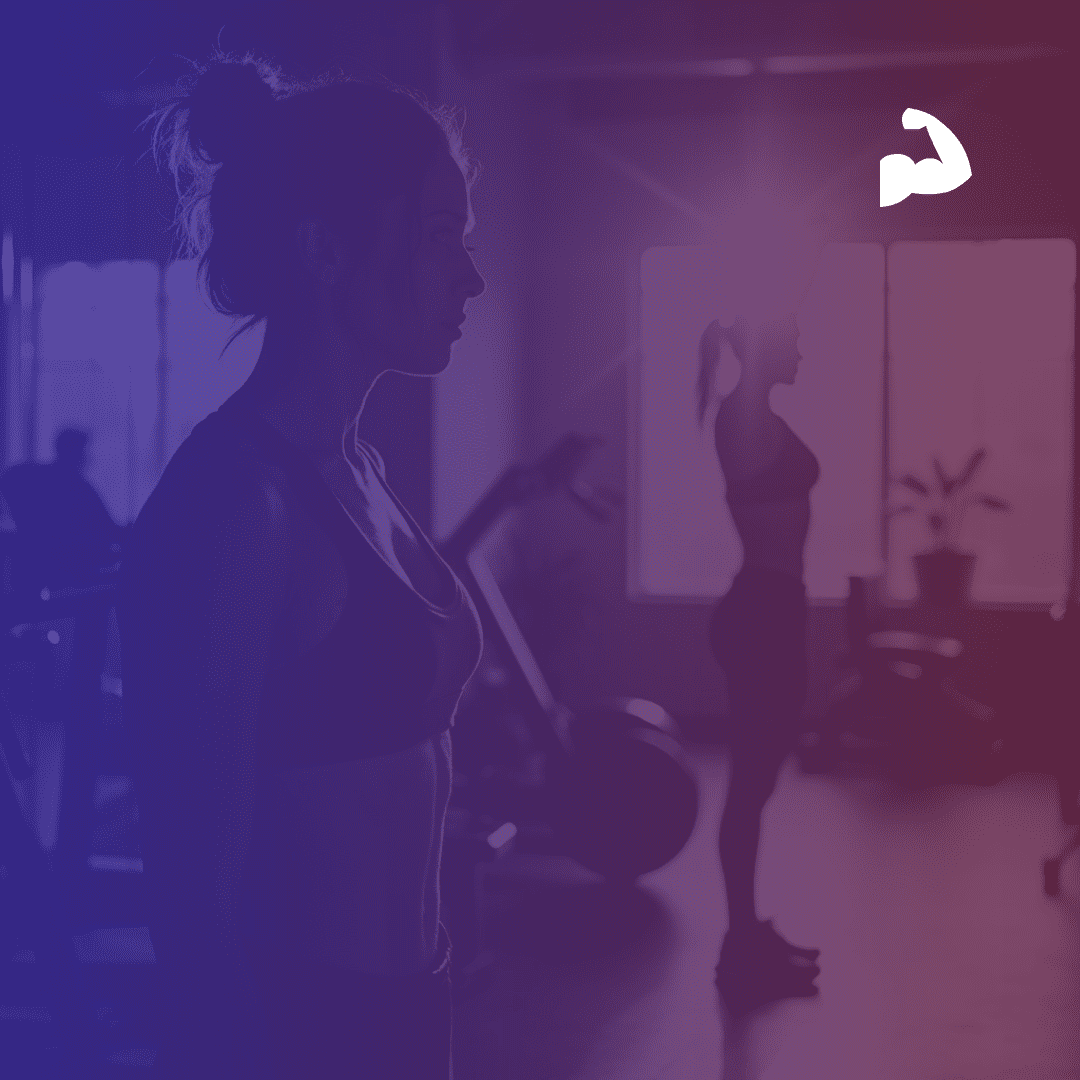 muscular women in a gym with color gradient overlay