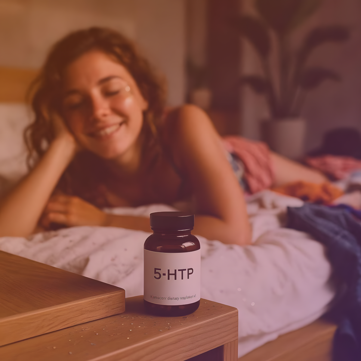 woman waking up and taking 5HTP after a festival