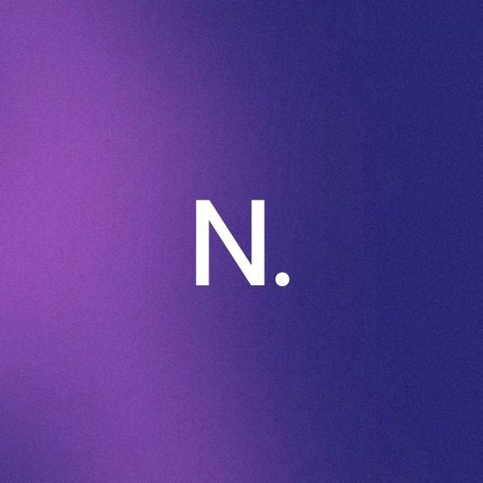 the letter N with a dot next to it and coloured gradient background
