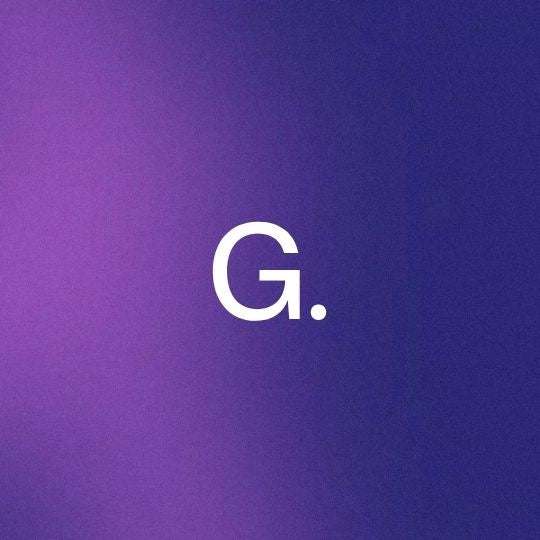 the letter G with a dot next to it and coloured gradient background