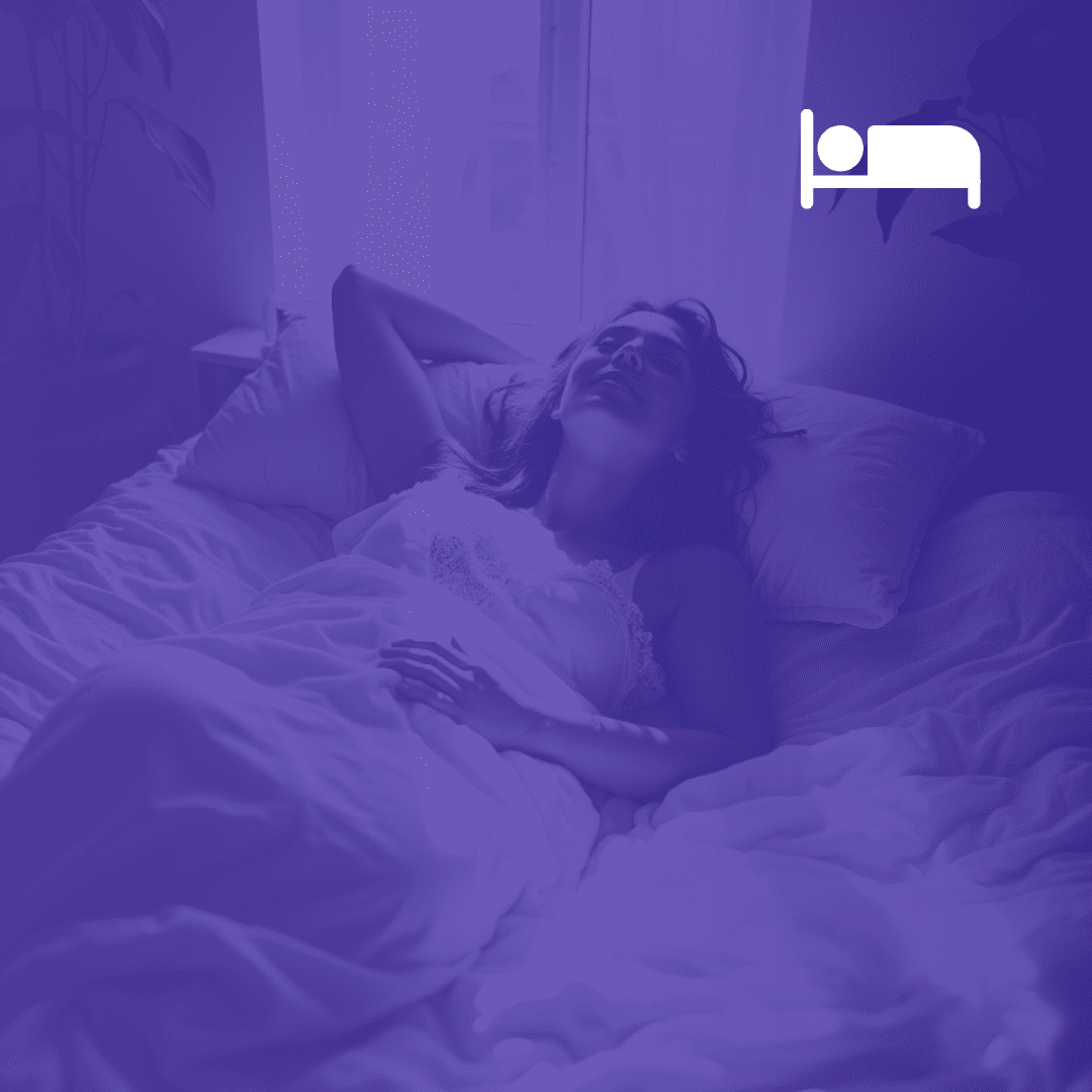 a woman sleeping in bed looking well rested depicting the positive effects on sleep photo with a gradient colour overlay
